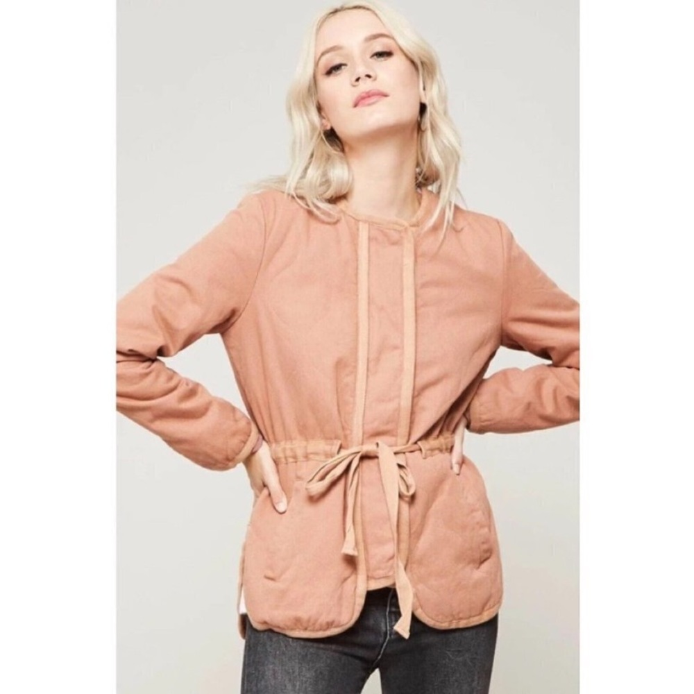 Promesa Large Mauve Pink Slow Lane Quilted Drawstring Zip Up Jacket